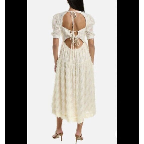 NWOT En Saison Dress Women Large Ivory Texture Stripe Bohemian Midi Cottage - Picture 12 of 12